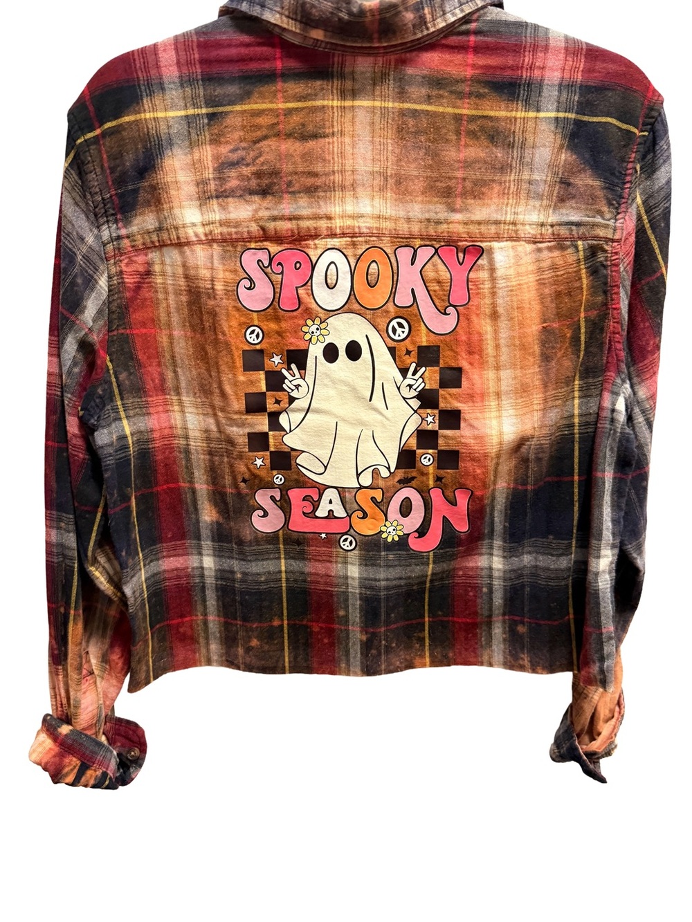 One of a Kind Spooky Season Reverse Dyed Cropped Flannel